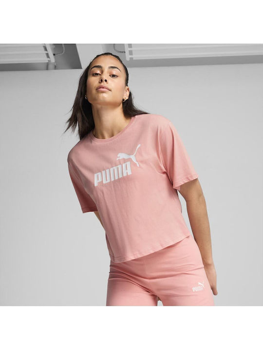 PUMA Logo Damen Sportlich Crop T-Shirt Rosa