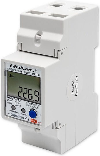 Qoltec 50882 Single Phase Electronic Energy Consumption Meter Din Rail Wi-fi Tuya 230v Lcd