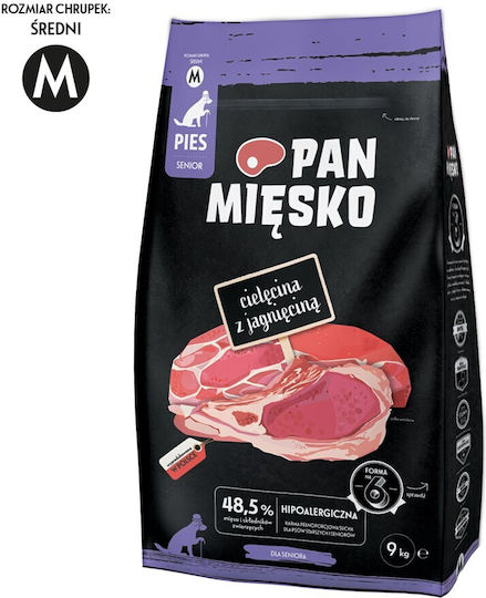 Pan Miesko 9kg Dry Food Gluten-Free for Senior Medium Breed Dogs with Lamb