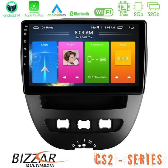 Bizzar Car Audio System for Peugeot 107 Toyota Aygo Citroen C1 2005-2014 (Bluetooth/USB/AUX/WiFi/GPS/Apple-Carplay/Android-Auto) with Touch Screen 10"