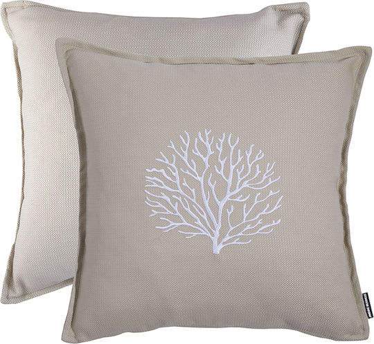 Marine Business Waterproof Embroidered Cushion Filling Aruba Beige Set of 2 Pieces