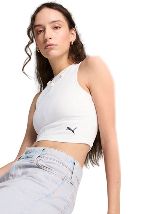 PUMA Women's Crop Top Cotton Sleeveless White