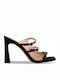 Leather Mules with Chunky High Heel in Black Color