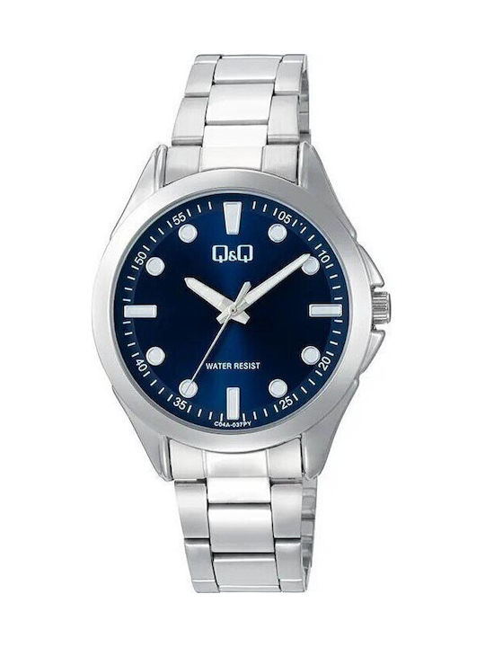 Q&Q Ανδρικό Ρολόι 38mm Μπαταρίας με Ασημί Μεταλλικό Μπρασελέ