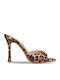Satin Mules with Thin High Heel in Brown Color