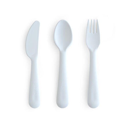 Mushie Σετ Βρεφικά Μαχαιροπίρουνα Cutlery από Σιλικόνη Γαλάζια 3τμχ