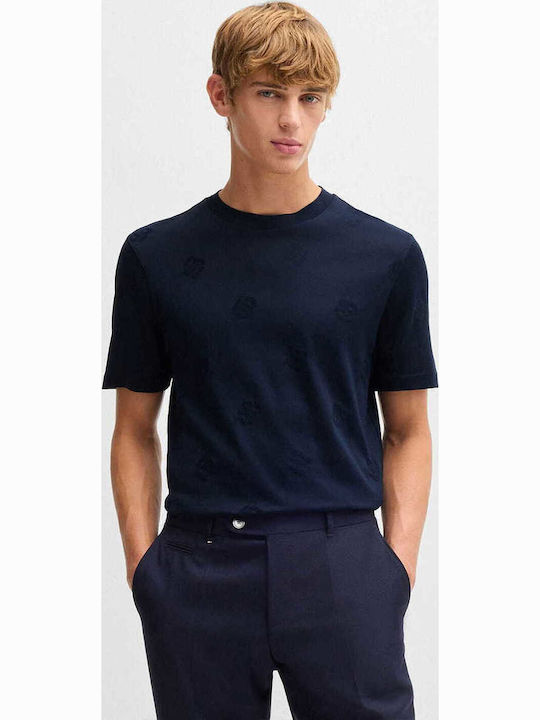 Tシャツ・カットソー BOSS Men T-shirt Blue 50536636 404 BOSS Printed Cotton Short Sleeve T-Shirt | Amazon.com