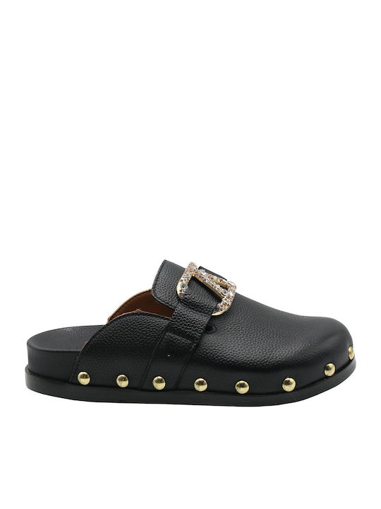 Alpe Leder Mules mit Absatz in Schwarz Farbe