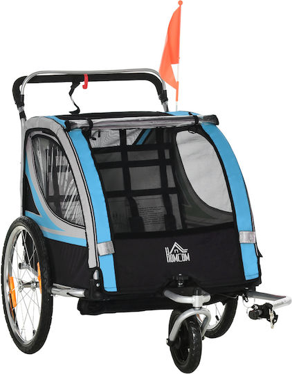 Homcom Fahrradanhänger Kinderwagen 2 in 1 Gurt Taschen Fahne Blau 440-026bu
