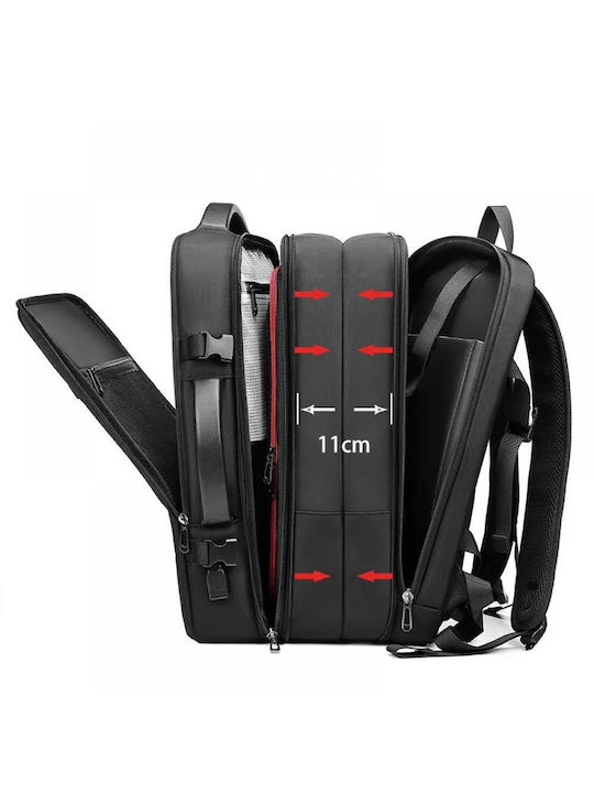 Rucsac Multifuncțional Minglu Compatibil cu Laptop de 17 inci Tabletă de 7,9 inci Extensibil 20-39l Port USB Impermeabil Unisex Spațios Husă de Ploaie Inclusă Negru