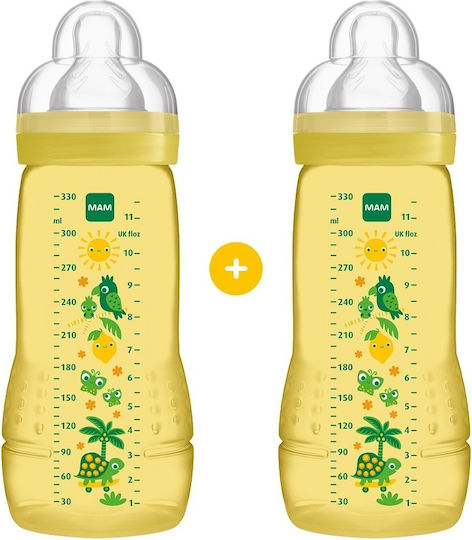 Mam Kunststoff Babyflasche Easy Active Anti-Kolik mit Silikon Saugflasche für 4+ Monate Grau 330ml 2 Stück