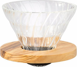 Hario V60 Glas-Kaffeefilter 02 Olivenholz-Basis 21013