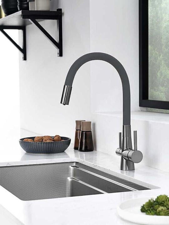 Inter Ceramic Icf 7107801gg Mixer Standing Kitchen High Spout 2 Functions Drinking Water Switch Dark Gray