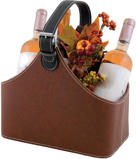 PU Magazine Rack with Handle Brown 18x14x30cm