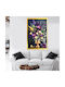 Tablou cu Ramă Aurie Design Pânză Vază cu Flori Multicolore Pietre Reliefate Tip Diamant 60.5x41x2.5cm