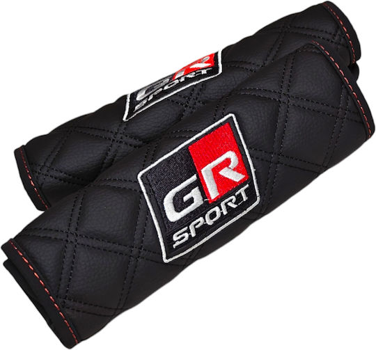 Toyota Gr Sport Seat Belt Pads Techno-Leather Cube Black Embroidery Gr Sport Red Stitching Perimeter Greek Made Set of 2 Pieces