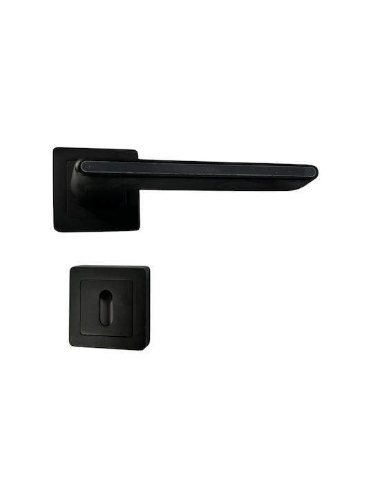 Mâner de ușă negru mat cu detaliu din plexiglas rozeta pătrată 2409-007 Oramis