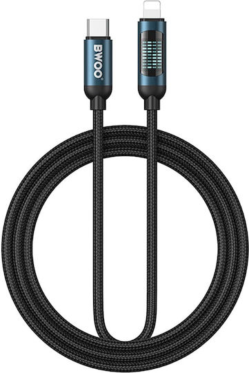 BWOO Geflochten / LED USB-C zu Lightning Kabel 27W Schwarz 1m