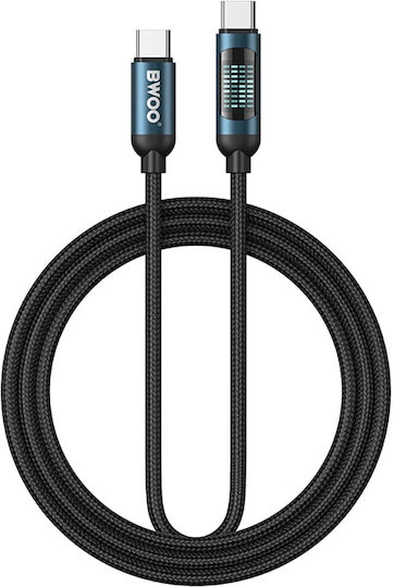 BWOO Плетен LED USB 2.0 Кабел USB-C Мъжки - USB-C 60W Захранване (PD) Черен 1м