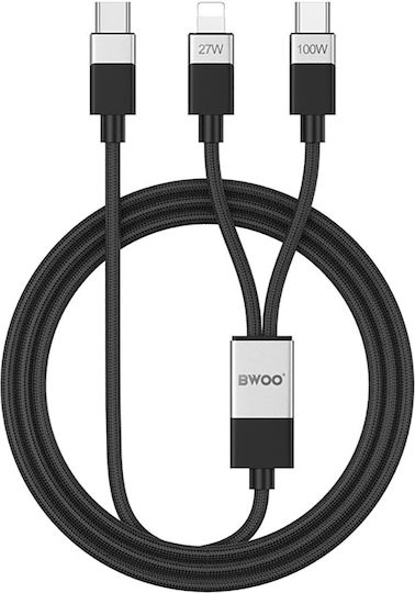 BWOO Braided USB-C to Lightning Cable 100W Μαύρο