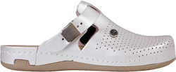 Leon Damen Leder Anatomisch Clogs Weiß