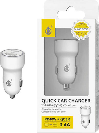 Moveteck Moveteck Handy-Autoladegerät 40W mit Anschlüssen: 1xUSB-A 1xType-C Weißes Farbe