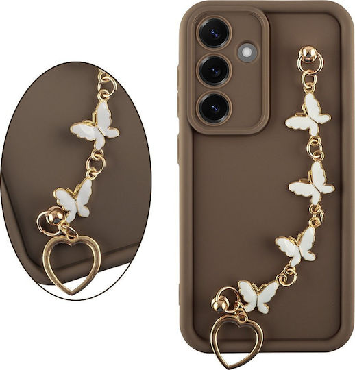 Volte-Tel Butterflies Strap Back Cover Silicon cu Curea Maro (Galaxy S25)
