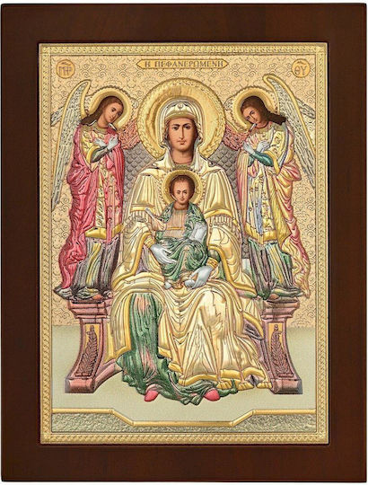 Versilberte Ikone der Jungfrau Maria Die Offenbarte 20x26 Prinz Silveor Ma-e1150ax-c