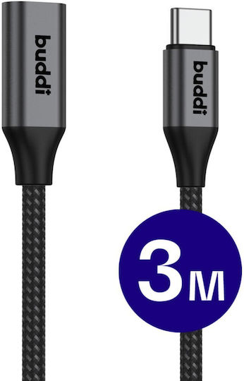 Buddi Braided USB 2.0 Cable USB-C male - USB-C female 60W Μαύρο 3m