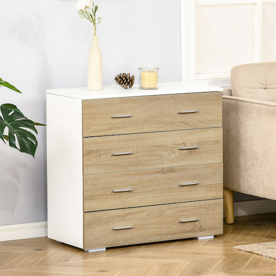 Wooden Chest of Drawers with 4 Drawers White and Oak 76x35x72cm