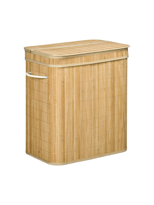 HomCom Laundry Basket Bamboo Collapsible 90lt with Cap White