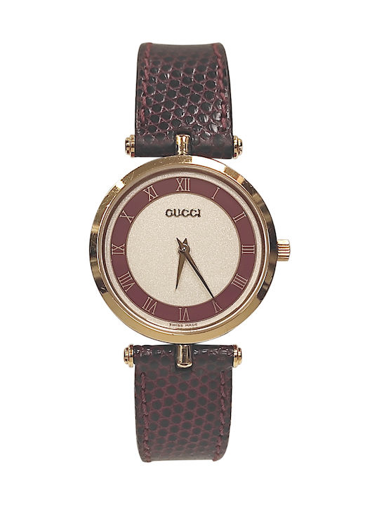 Gucci Ceas Barbati cu Baterie și Curea din Piele Burgundy