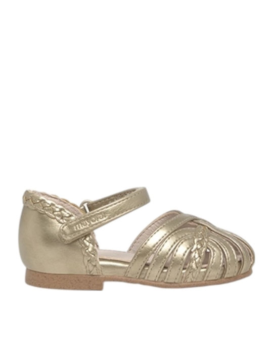 Kids Anatomic Ballerinas With Hoop & Loop Closure Leather Gold