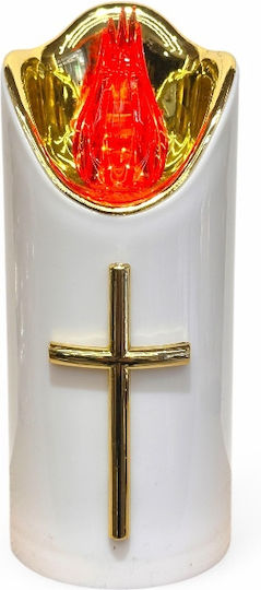 Elektrische Kerze Weiß Goldenes Kreuz & Rote Flamme Cortina 5*12,5cm Inklusive 2 AA-Batterien