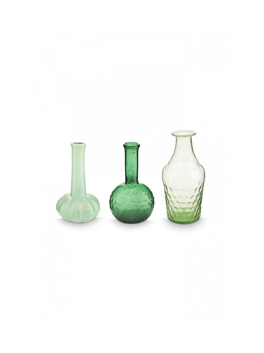 Set/3 Vaze Mici din Sticlă Verde Pip Studio 8cm X 13cm 7cm X 13cm 7cm X 16cm