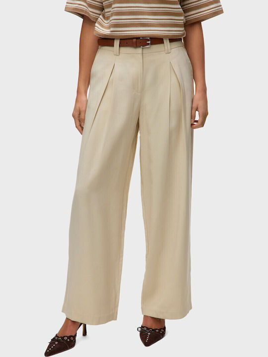 Women's High-waisted Fabric Trousers Beige
