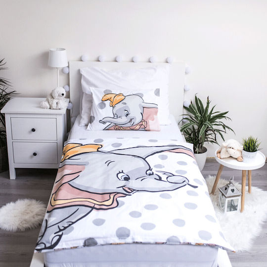 Disney Baby Bettbezug Set mit Kissenbezug Dumbo Dots Weiß 100x135cm.