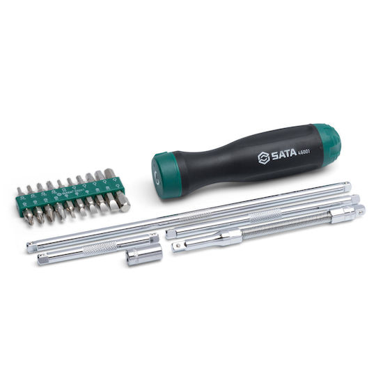 Ratchet Screwdriver Set 26pcs Bits Contains 1 Ratchet Screwdriver 3 Extensions 3-1/2” 6” 10” 1 Flexible Extension 6” 1 Bit Adapter 20 Bits 4 Phillips Ph0 Ph1 Ph2 Ph3 6 Flat 3 4 5 5.5 6.5 8mm 4 Torx T10 T15 T20 T25