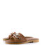 Leather Women's Flat Sandals in Tabac Brown Color
