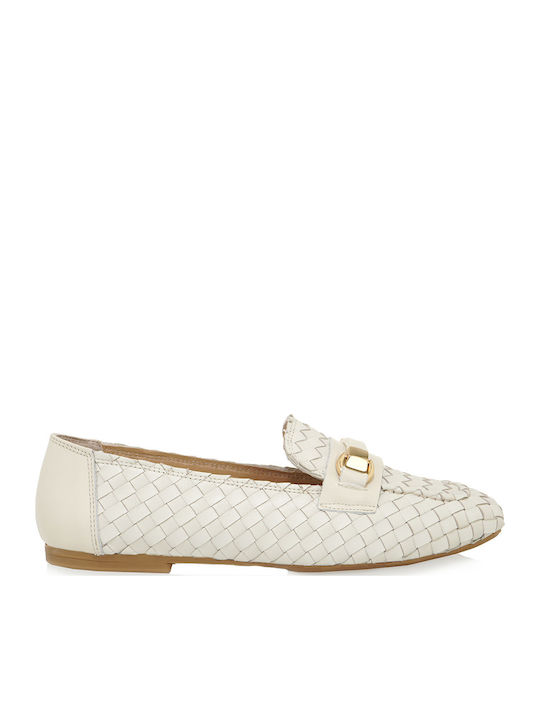 Δερμάτινα Γυναικεία Loafers σε Λευκό Χρώμα