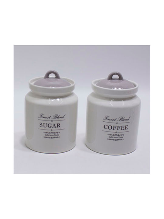 Karvounis Set of 2pcs Jars General Use with Lid Ceramic 11.5x11.5x18cm