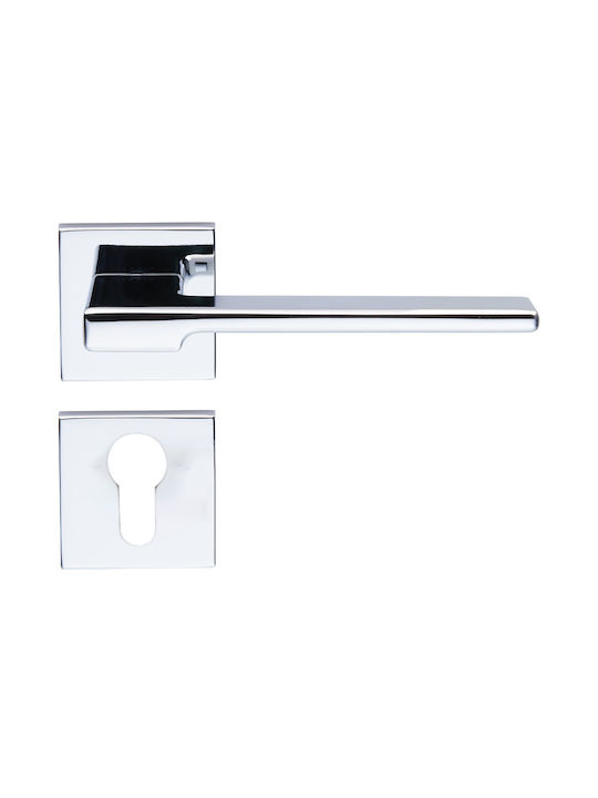 Door Handles Single or Pair Lever Rose Contemporary Square Ilavio 2646 Zinc Alloy Material Polished Chrome 16