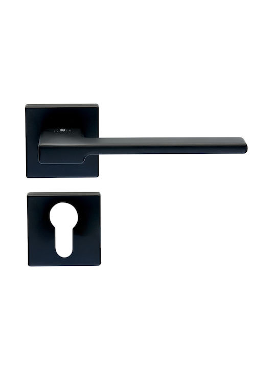 Door Handles Single or Pair Lever Rosette Contemporary Square Ilavio 2646 Zinc Alloy Material Black Soft Touch 86