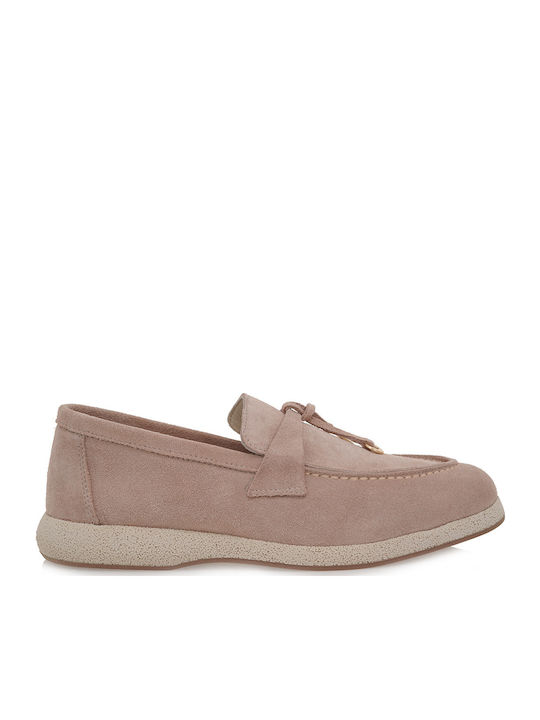 Leather Women's Loafers in Beige Color