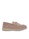 Leather Women's Loafers in Beige Color