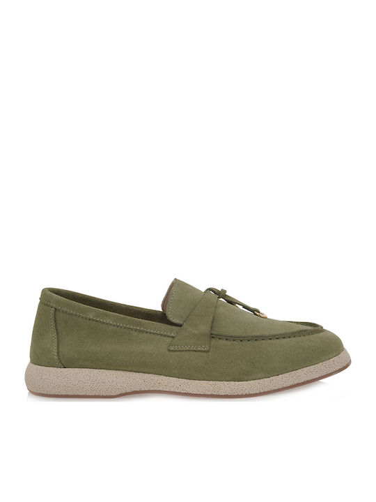 Leather Women's Loafers in Green Color