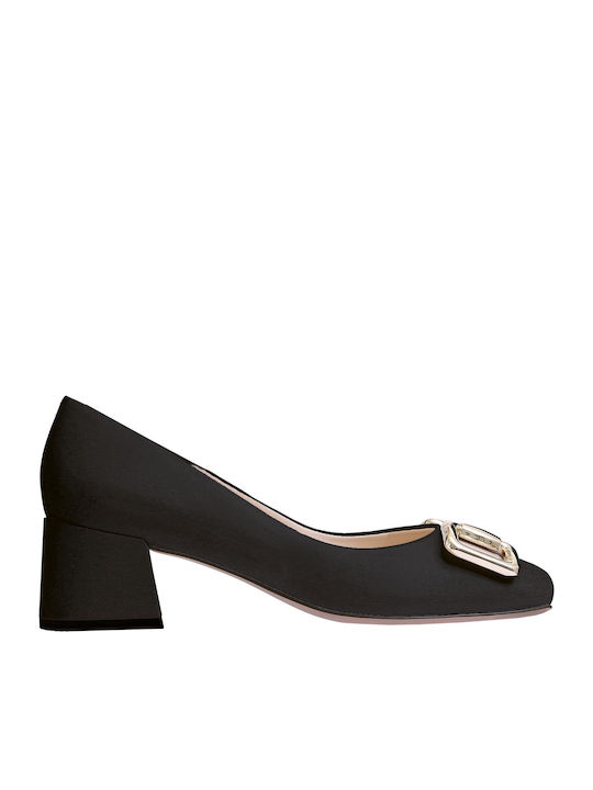 Leder Pumps mit mittelhohem Absatz Schwarz