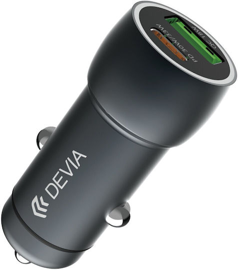 Devia Car Charger 30W with Ports: 1xUSB 1xType-C Gray Color
