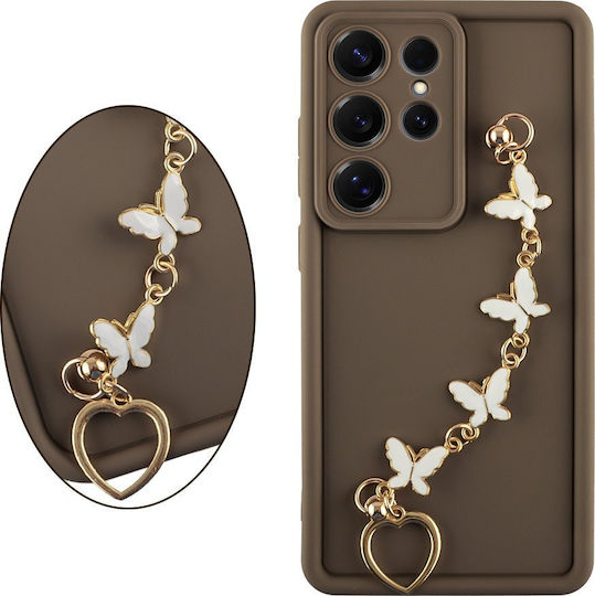 Volte-Tel Butterflies Strap Umschlag Rückseite Silikon mit Band Braun (Galaxy S25 Ultra,Samsung S25 Ultra)