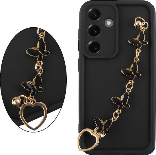 Volte-Tel Butterflies Strap Back Cover Σιλικόνης με Λουράκι Μαύρο (Galaxy S25)